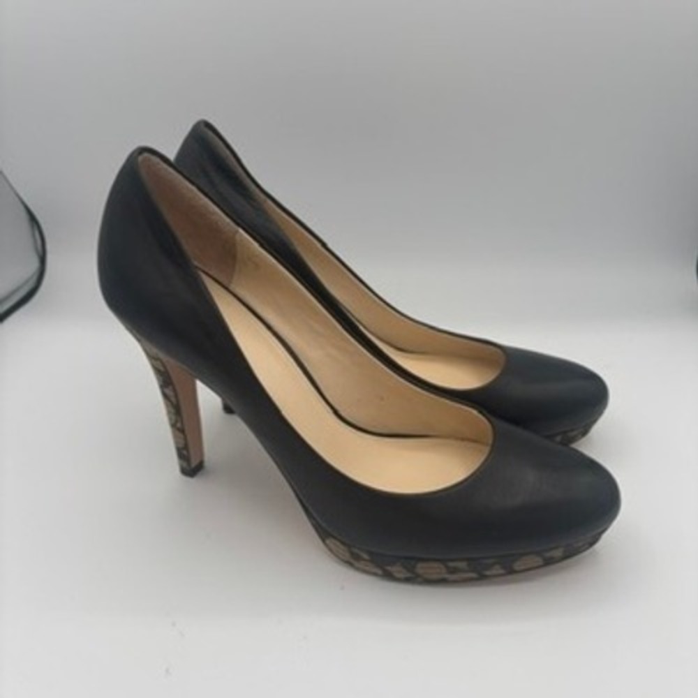 Coach Pumps Sz 11 Black Leather Signature Heel Platform Classic C Monogram Y2K